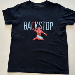 BSBL Backstop Kids' Graphic Tee - Black with Red & Light Blue Print-Youth XL